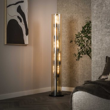 Vico Tube Amber Glass - vloerlamp - 	Ø 20 x 153 cm - zwart