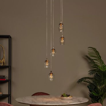 Lucide Berliane - hanglamp - Ø 34 x 164,5 cm - 5 x 4W dimbare LED incl. - transparant en goud