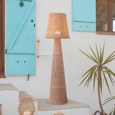 New Garden Lola 165 Nature - buiten vloerlamp met oplaadbare lichtbron met afstandsbediening - Ø 45 x 165 cm - 9W LED incl. - IP54 - rotan