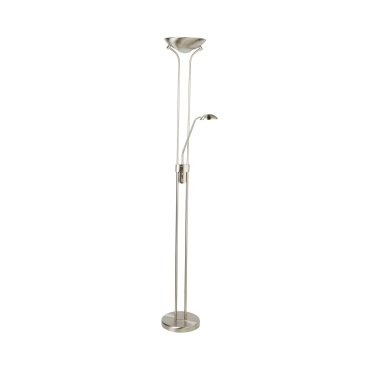 Searchlight Mother &amp; Child - staanlamp met leeslamp -  Ø25,4 x 180 cm - 15,5W + 5W dimbare LED incl. - satijn zilver