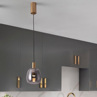 Nova Luce Imatia - hanglamp - Ø 16 x 215 cm - 7W LED incl. - messing goud en rokerig glas