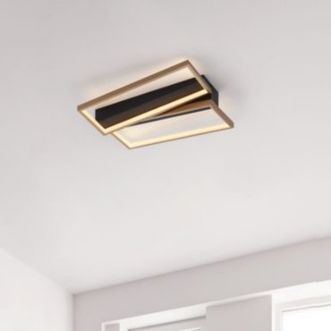 Nova Luce Elize - plafondlamp - 43,2 x 35 x 8 cm - 28W dimbare LED incl. - zwart en goud