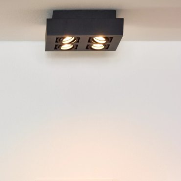 Lucide Xirax - opbouwspot 4L - 25 x 8 cm - 4 x 5W dimbare LED incl. - dim to warm - zwart