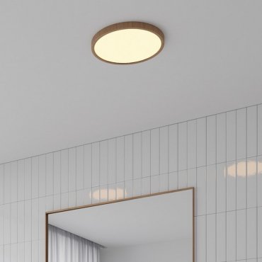 Nordlux Oja - plafondverlichting - Ø 29,4 x 2,3 cm - 17W dimbare LED incl. (2700K) - IP54 - houtfolie