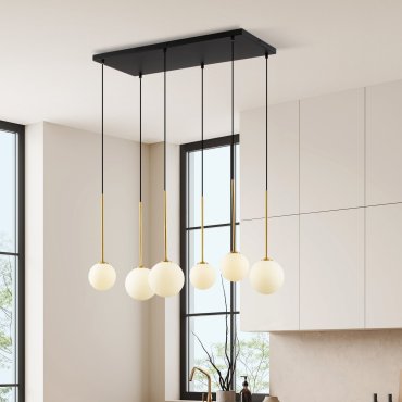 Nova Luce Savoy - hanglamp - 77 x 163 x 34 cm - satijn goud, mat zwart en wit opaal