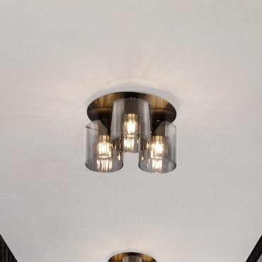 Nova Luce Mirbi - plafondlamp - Ø 37 x 20 cm - zandzwart en rokerig glas