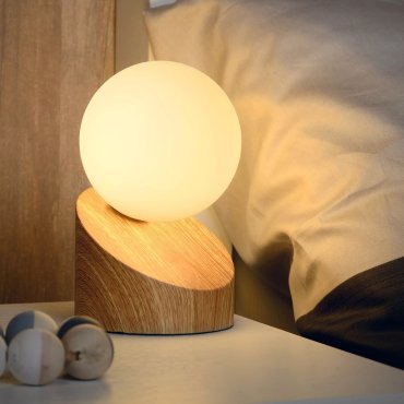 Lucide Len - tafellamp - 16 cm - licht hout en opaal