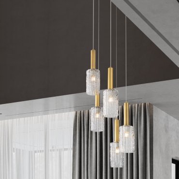 Nova Luce Certa - hanglamp - Ø 35 x 150 cm - helder glas, messing goud en zwart