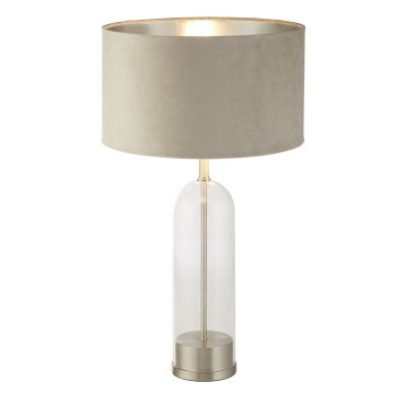 Searchlight Oxford - tafellamp - Ø 38 x 51 cm - satijn nikkel, zilver en taupe