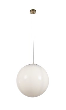 Searchlight Atom II - hanglamp - Ø 40 x 120 cm - satijn messing en opaal