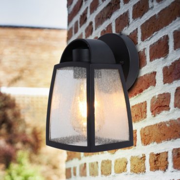 Lutec Kelsey - buiten wandlamp - 12 x 12 x 20 cm - IP44 - mat glas - zwart
