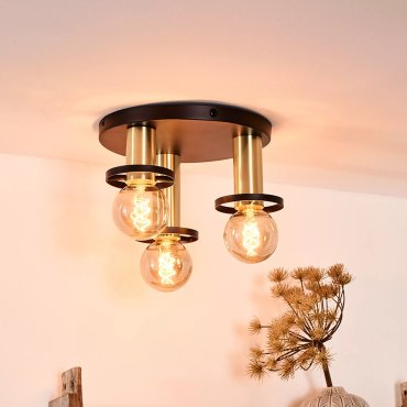 Lucide Anaka - plafondverlichting - Ø 30 x 17,5 cm - zwart en satijn messing