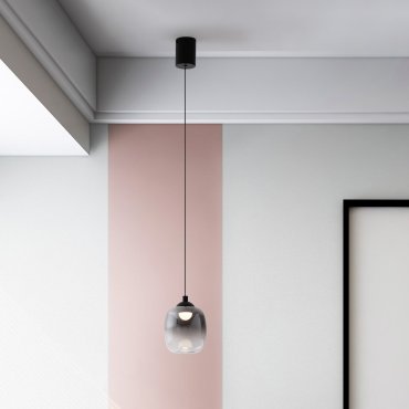 Nova Luce Kita - hanglamp - Ø 10 x 125 cm - 6W LED incl. - zandzwart en rokerig glas