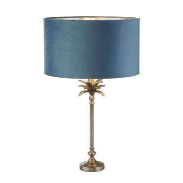 Searchlight Palm - tafellamp - Ø 38 x 65 cm - antiek nikkel en blauwgroen