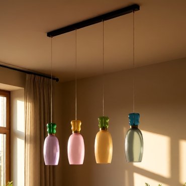 Nova Luce Pluma - hanglamp - 96 x 150 x 15 cm - 36W LED incl. - goud, glanzend jaspis, paars, geel, roze, lichtgroen, lichtblauw en cyaan glas