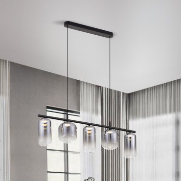 Nova Luce Aelia - hanglamp - 95 x 145 x 14 cm - 19W dimbare LED incl. - mat zwart en rokerig grijs