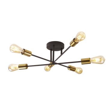 Searchlight Armstrong - plafondverlichting - Ø 64 x 20 cm - satijn messing en mat zwart