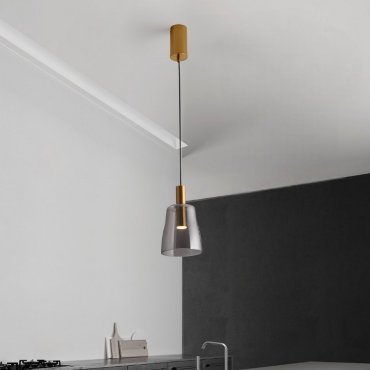 Nova Luce Imatia - hanglamp - Ø 14,5 x 215 cm - 7W LED incl. - messing goud en rokerig glas