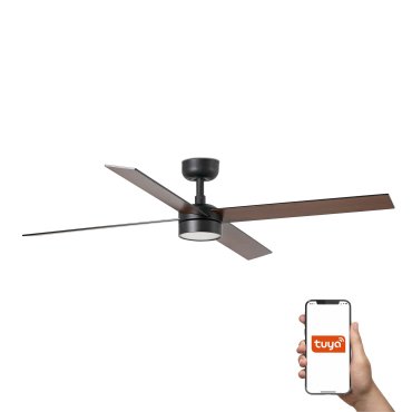 Faro Rudder L 4 Tuya Smart - plafondventilator met licht en afstandsbediening - Ø 132 x 27,6 cm - mat zwart en donker walnoot