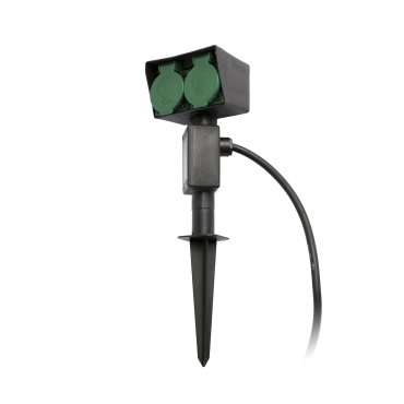 Faro Garten-1 - grondspot op piek met stekker en  stopcontacten - 11 x 7 x 35 cm - IP44 - mat zwart