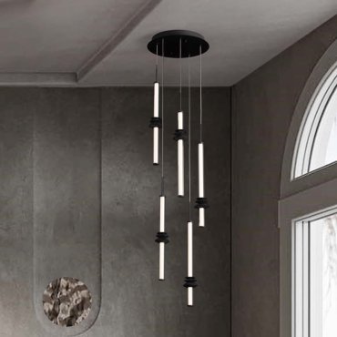 Nova Luce Stalactite - hanglamp - Ø 35 x 210 cm - 32W dimbare LED incl. - zandzwart