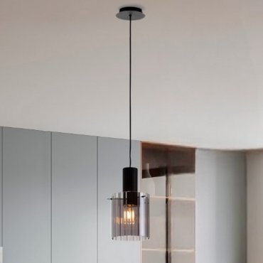 Nova Luce Mirbi - hanglamp - Ø 18 x 154 cm - zandzwart en rokerig glas
