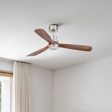 Faro Lantau L - plafondventilator met licht - Ø 132 cm - mat nikkel en walnoot