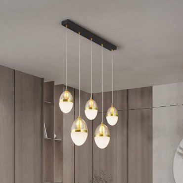 Nova Luce Egna - hanglamp - 86 x 120 x 15 cm - 58W LED incl. - opaal, cognacglas, goud en zwart