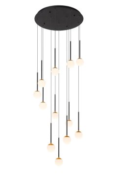 Lucide Calina - hanglamp - Ø 69,9 x 169,3 cm - 12 x 7,7W dimbare LED incl. - zwart