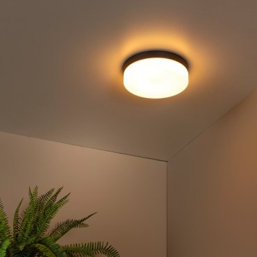 Lucide Biskit - plafondlamp met bewegingssensor - Ø 28 x 7,5 cm - 18W LED incl. - IP44 - zwart