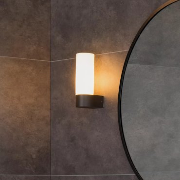 Lucide Jesse - wandverlichting - 5,5 x 8 x 16,3 cm - IP44 - zwart en opaal