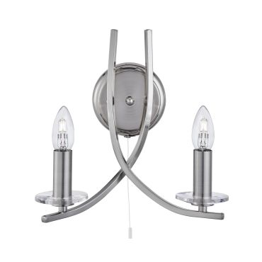 Searchlight Ascona - wandverlichting met trekschakelaar - 28 x 30 cm - satijn zilver