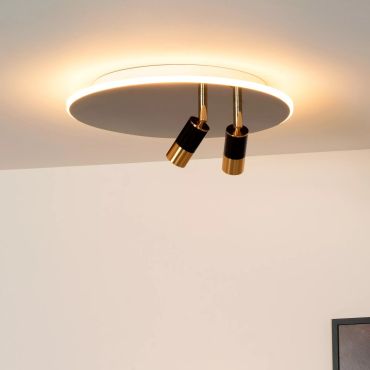 Lucide Jubel - plafondlamp - Ø 40 x 16,5 cm - 25W + 2x 5W dimbare LED incl. - zwart chroom &amp; messing