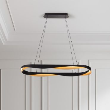 Nova Luce Radon - hanglamp - Ø 100 x 160 cm - 62W dimbare LED incl. - mat zwart en goud
