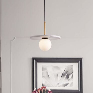 Nova Luce Idor - hanglamp - Ø 30 x 185 cm - wit marmer en opaalglas