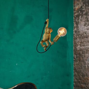 Lucide Extravaganza Chimp - hanglamp - Ø 18 x 185 cm - zwart en goud
