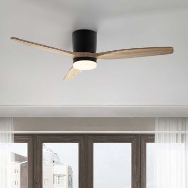Nova Luce Aloa - plafondventilator met licht en afstandsbediening - Ø 132 x 27,5 cm - 18W LED incl. - zandzwart en natuurlijk hout