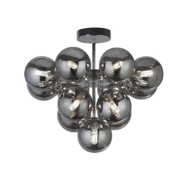 Searchlight Berry - plafondlamp - Ø 41 x 35 cm - chroom en gerookt glas
