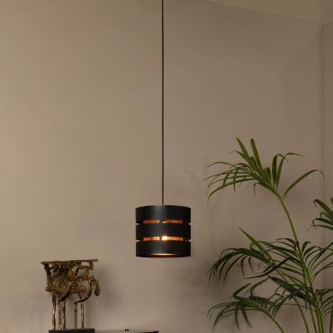 Lucide Rosas - hanglamp - Ø 26 x 152 cm - zwart en messing