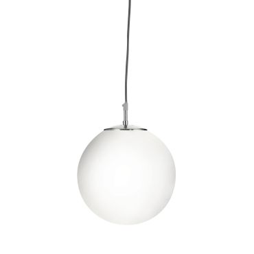 Searchlight Atom - hanglamp - Ø 30 x 120 cm - satijn zilver en glanzend opaal