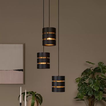 Lucide Rosas - hanglamp 3L - Ø 43 x 165 cm - zwart en messing
