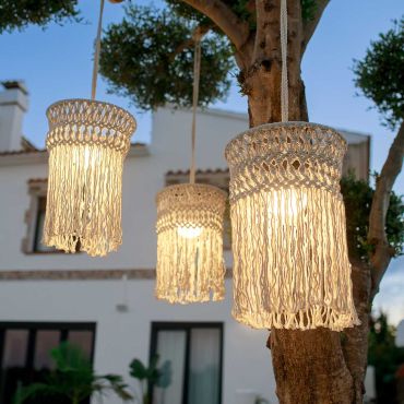 New Garden Mykonos Hang - hanglamp met oplaadbare lichtbron en afstandsbediening - Ø30 x 340 cm - 8,5 LED incl. - IP54 - katoen