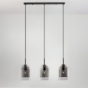Nova Luce Velor 3L - hanglamp - Ø 70 x 158 cm - rookglas en zwart