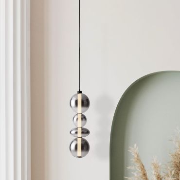 Nova Luce Bally - hanglamp - Ø 20 x 197 cm - 36W dimbare LED incl. - mat zwart en rokerig grijs