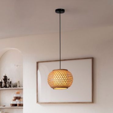 Nova Luce Asma - hanglamp - Ø 30 x 150 cm - rotan en zandzwart