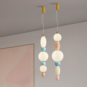 Nova Luce Obrie - hanglamp - Ø 20 x 215 cm - 23W LED incl. - messing goud, oranje, blauw en paars