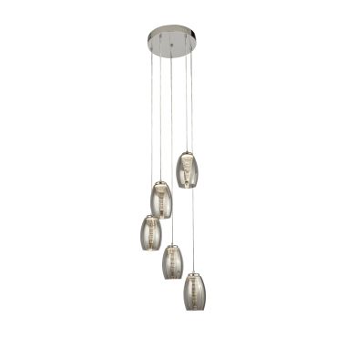 Searchlight Cyclone - hanglamp - Ø 35 x 150 cm - 27W dimbare LED incl. - chroom en gerookt glas