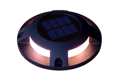Century Italia Step Solar - grondspot op zonne-energie met dag/nacht sensor - Ø12 x 2,6 cm - 0,04W LED incl. - IP67 - zwart - 3000K