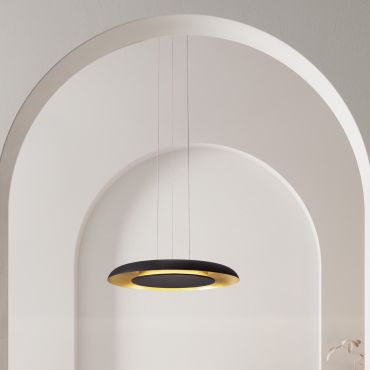 Nova Luce Epos - hanglamp - Ø 60 x 145 cm - 38W dimbare LED incl. - zandzwart en geborsteld goud