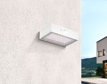 Century Italia Domino MINI - buiten wandlamp op zonne-energie met sensor - 9 x 3,5 x 13,7 cm - 3W LED incl. - IP65 - wit